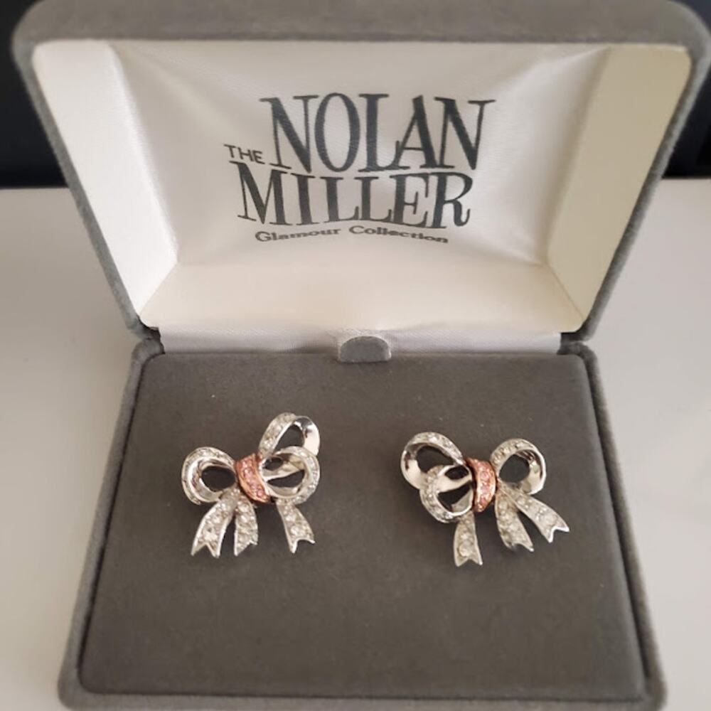 Nolan Miller Darling Bow Earrings Glamour Collection Silver Plate Rose Gold NIB